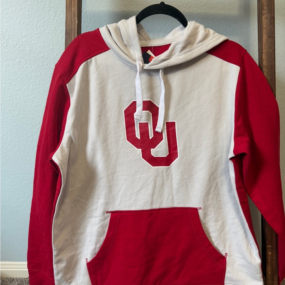 Fanatics Oklahoma University Red and Whiteish Grey OU Hoodie